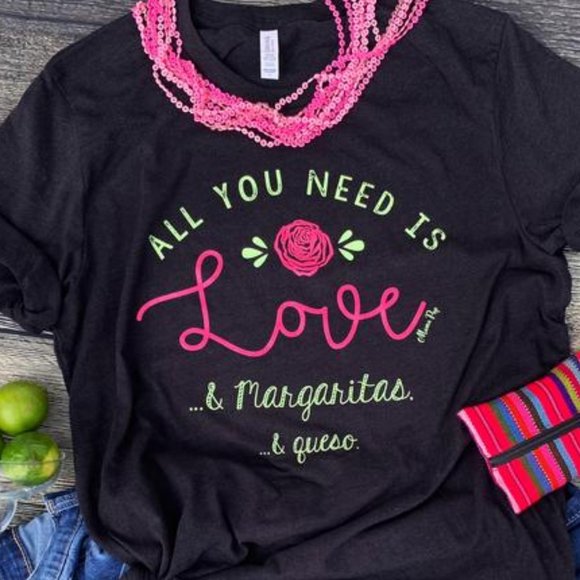 Mama Pop Apparell Tops - COPY - NEW!!  Love, Margaritas, & Queso T-shirt